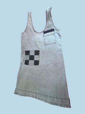 Refashioned Denim Tunic Dress | Patchwork Pocket | Modern Minimal S/M